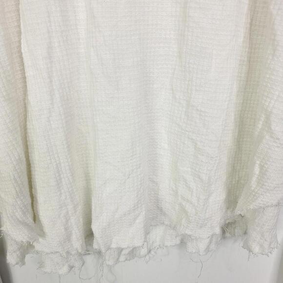 Free People Top Womens M Waffle Knit Mesh Lace Neck Long Sleeves Solid White - Picture 4 of 7